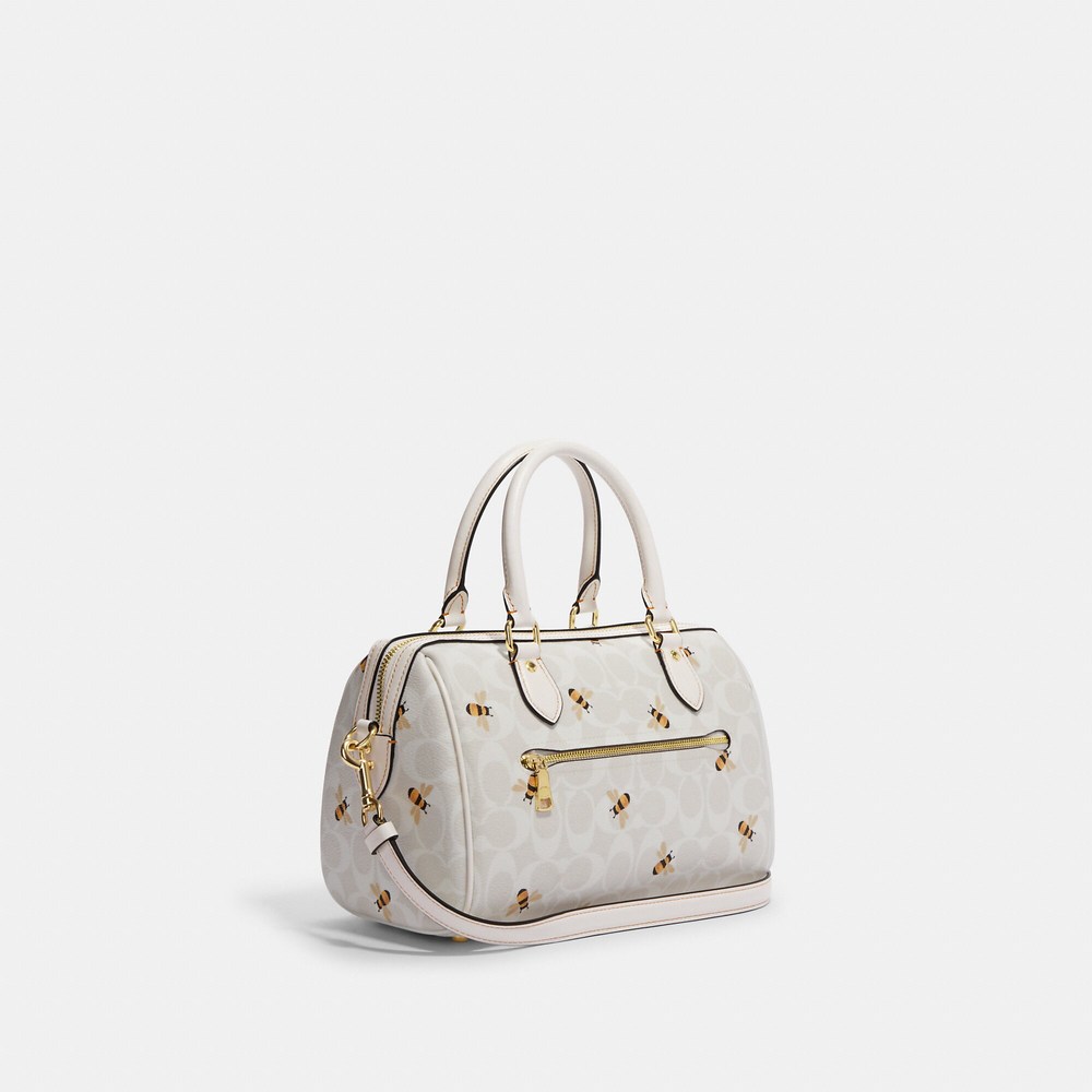 NWT Coach Outlet Rowan Satchel In Signature Canvas With Bee Print - Picture 3 of 6
